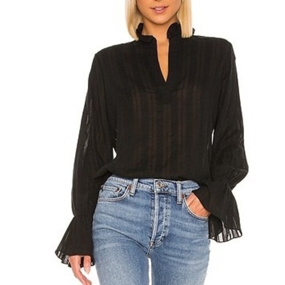 Nili LOTAN Demi top black cotton bell sleeve xs